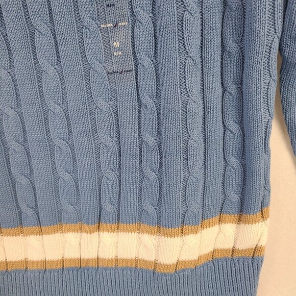 NWT Nautica Jeans Cable Knit Sweater In Slate Blue w/ Contrast Stripe Trim Sz M - Picture 4 of 8